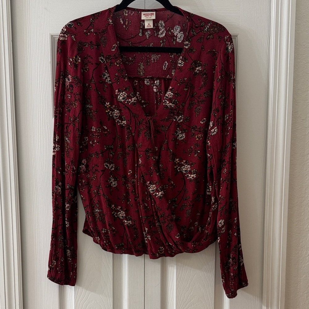 Mossimo Supply Co. Maroon Floral Blouse